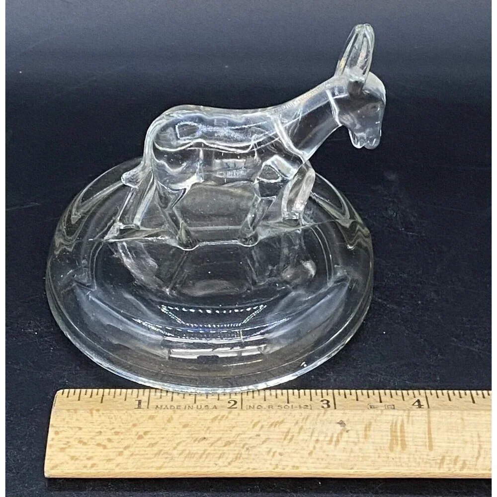 Jeanette Clear Glass Donkey Trinket Dish Lid only Vintage - Picture 7 of 7
